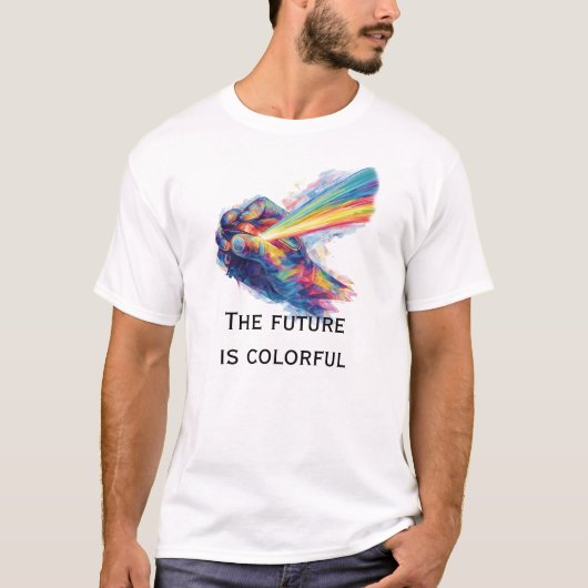 Vibrant Prism Hand: Rainbow Neon Spray T-Shirt (Vorderseite)