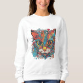 Vibrant Psychedelic Abstract Cat Art Sweatshirt (Vorderseite)