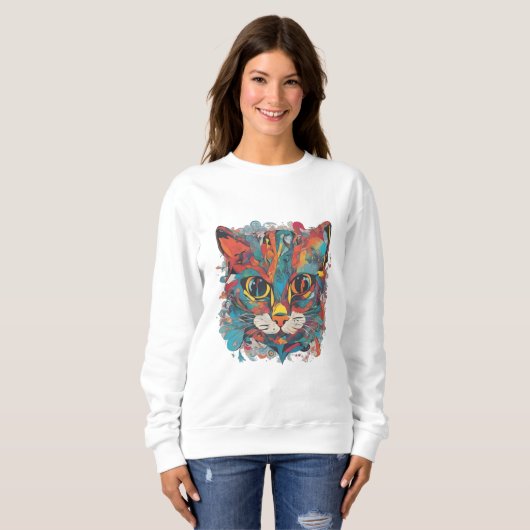 Vibrant Psychedelic Abstract Cat Art Sweatshirt (Vorne ganz)