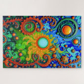 Vibrant Psychedelic Sun Art - Abstrakte Muster und Puzzle (Horizontal)