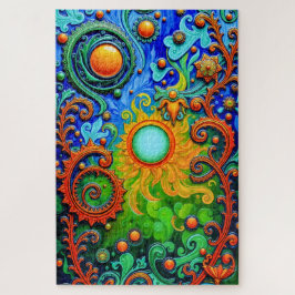 Vibrant Psychedelic Sun Art - Abstrakte Muster und Puzzle