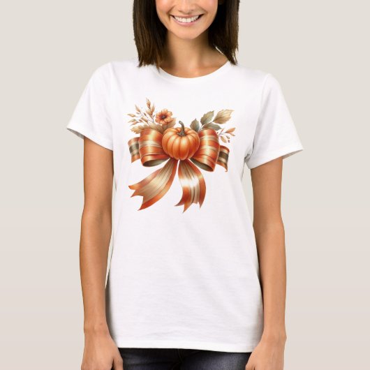 Vibrant Pumpkin Bow Thanksgiving Tshirt (Vorderseite)