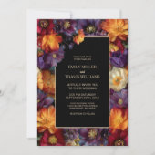 Vibrant Purple and Orange Floral Black Wedding Einladung (Vorderseite)