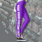 Vibrant Purple Bold Custom Text Vertical Leggings