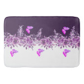 Vibrant Purple Butterfly and Botanical Design Badematte (Vorderseite)