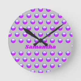 Vibrant Purple Polka Dot Pattern Geometric Modern Runde Wanduhr