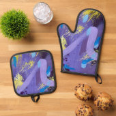 Vibrant Purple, Yellow, and Blue Abstract Art Ofenhandschuh & Topflappen-Set (Oben Unten)