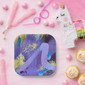 Vibrant Purple, Yellow, and Blue Abstract Art Pappteller (Party)