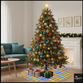 Vibrant Rainbow Color Block Graphic Plaid Polyester Weihnachtsbaumdecke