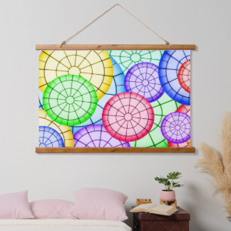 Vibrant Rainbow Concentric Circles Wandteppich Mit Holzrahmen