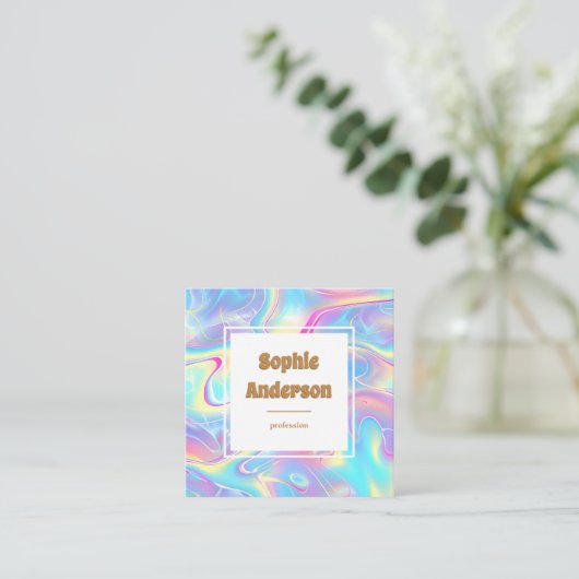 Vibrant Rainbow Holographic Square Business Card Quadratische Visitenkarte (Stehend Vorderseite)