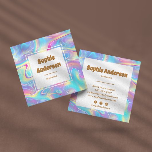 Vibrant Rainbow Holographic Square Business Card Quadratische Visitenkarte