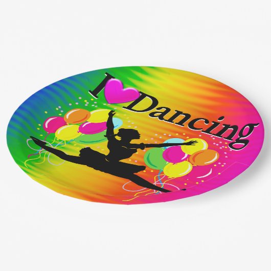VIBRANT RAINBOW I LIEBE DANCING DESIGN PAPPTELLER (Schrägansicht)