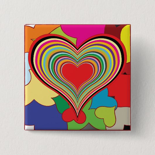 Vibrant Rainbow Layered Heart Abstract Button (Vorderseite)