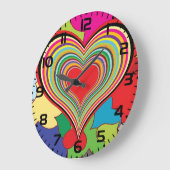 Vibrant Rainbow Layered Heart Abstract Große Wanduhr (Winkel)
