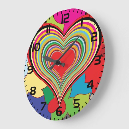 Vibrant Rainbow Layered Heart Abstract Große Wanduhr (Winkel)