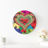 Vibrant Rainbow Layered Heart Abstract Große Wanduhr (Zuhause)