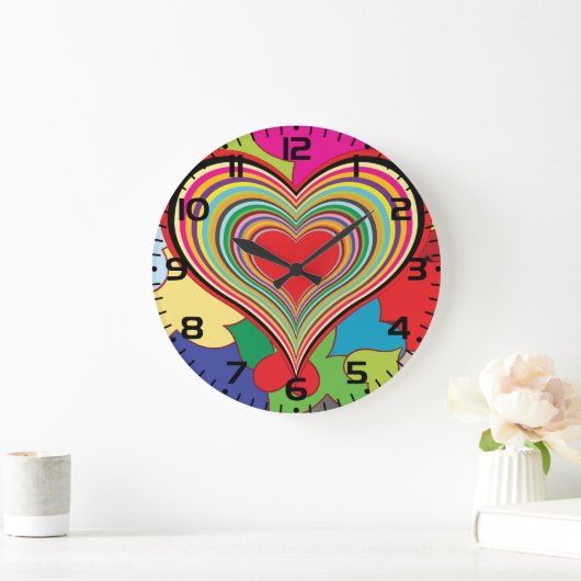 Vibrant Rainbow Layered Heart Abstract Große Wanduhr (Zuhause)