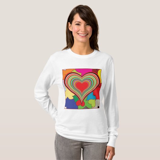 Vibrant Rainbow Layered Heart Abstract T-Shirt (Vorne ganz)