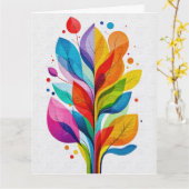 Vibrant Rainbow Leaves Abstract Tree Of Life Karte (Gelbe Blume)