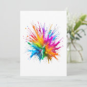 Vibrant Rainbow Paint Splatter Explosion Einladung (Stehend Vorderseite)
