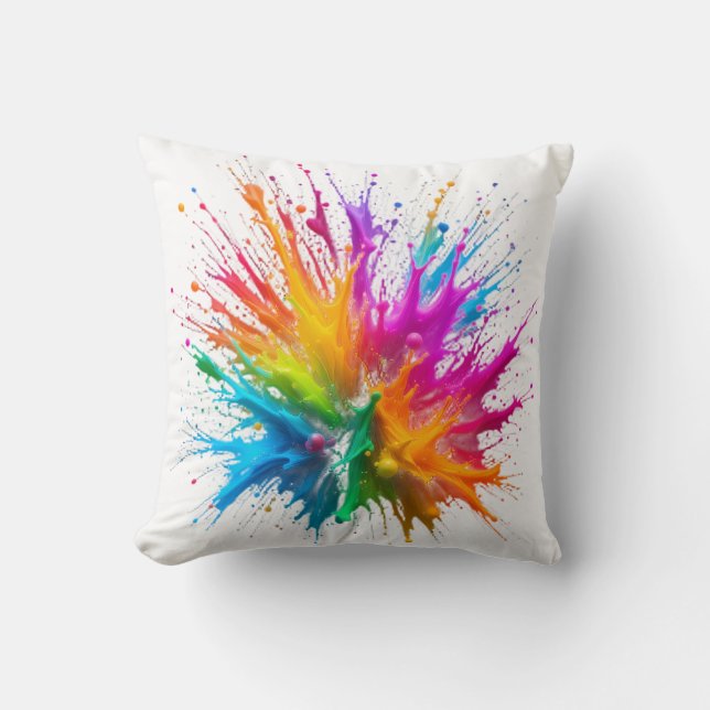 Vibrant Rainbow Paint Splatter Explosion Kissen (Vorderseite)