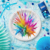 Vibrant Rainbow Paint Splatter Explosion Pappteller (Party)
