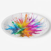 Vibrant Rainbow Paint Splatter Explosion Pappteller (Schrägansicht)