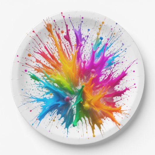 Vibrant Rainbow Paint Splatter Explosion Pappteller (Vorderseite)