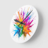 Vibrant Rainbow Paint Splatter Explosion Runde Wanduhr (Winkel)