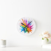 Vibrant Rainbow Paint Splatter Explosion Runde Wanduhr (Zuhause)