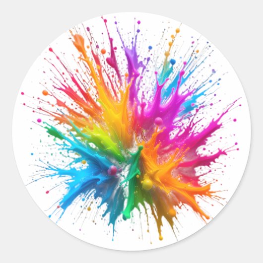 Vibrant Rainbow Paint Splatter Explosion Runder Aufkleber (Vorderseite)