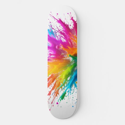 Vibrant Rainbow Paint Splatter Explosion Skateboard (Vorderseite)