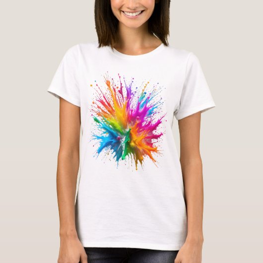 Vibrant Rainbow Paint Splatter Explosion T-Shirt (Vorderseite)