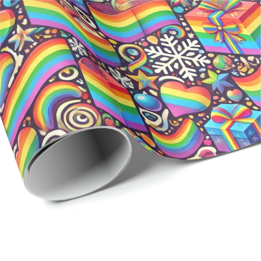 Vibrant Rainbow Pride Christmas Wrapping Paper Geschenkpapier (Rolleneckpunkt)