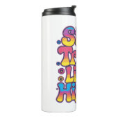 Vibrant Rainbow Stay Trippy Hippie Quote Thermosbecher (Nach links gedreht)