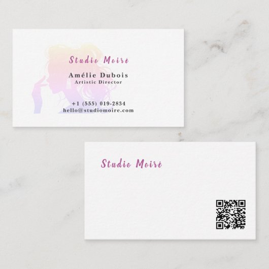 Vibrant Rainbow Subtle Luxury Salon QR Code Visitenkarte (Vorne/Hinten)