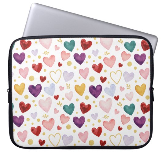 Vibrant Rainbow Watercolor Hearts Laptopschutzhülle (Vorderseite)