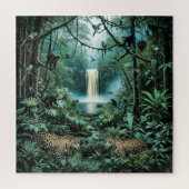 Vibrant rainforest green foliage majestic jaguars puzzle (Vertikal)