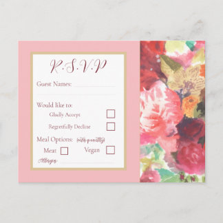 Vibrant Red and Pink Floral RSVP Postcard Einladungspostkarte