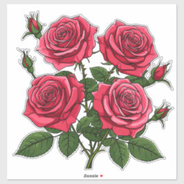 Vibrant Red And Pink Rose Bouquet With Green Leave Aufkleber