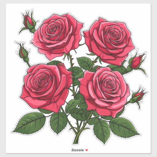 Vibrant Red And Pink Rose Bouquet With Green Leave Aufkleber (Blatt)