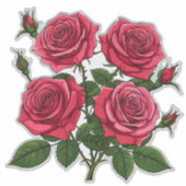 Vibrant Red And Pink Rose Bouquet With Green Leave Aufkleber (Vorderseite)