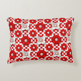 Vibrant Red And White Floral Pattern With Pearl Dekokissen