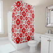 Vibrant Red And White Floral Pattern With Pearl Duschvorhang (Beispiel)