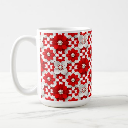 Vibrant Red And White Floral Pattern With Pearl Kaffeetasse (Links)