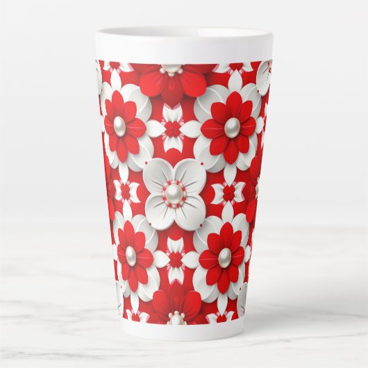 Vibrant Red And White Floral Pattern With Pearl Milchtasse (Vorderseite)