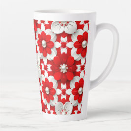 Vibrant Red And White Floral Pattern With Pearl Milchtasse