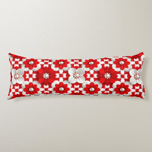 Vibrant Red And White Floral Pattern With Pearl Seitenschläferkissen (Vorderseite)