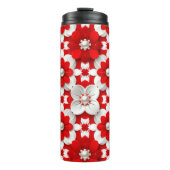 Vibrant Red And White Floral Pattern With Pearl Thermosbecher (Vorderseite)